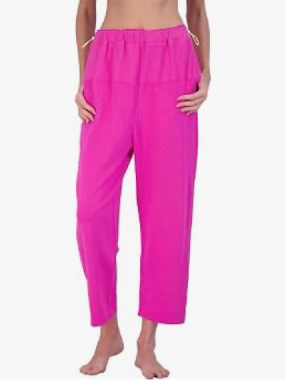 Free People Hot Pink Cropped Wide Leg Surfside Jogger Pants - Size Medium